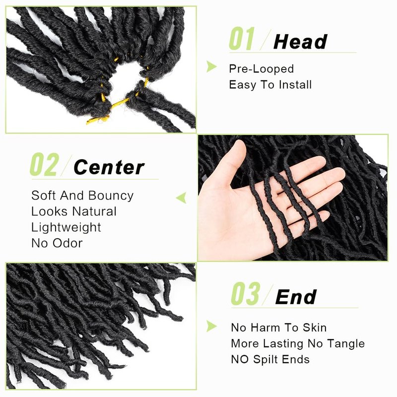 Umylar Faux Locs Crochet Hair 18 Inch Soft Locs Crochet Hair 7 Packs Extensible Pre Looped Faux Locs Crochet Hair For Black Women Synthetic Hair Extension(18 Inch, 1B#)