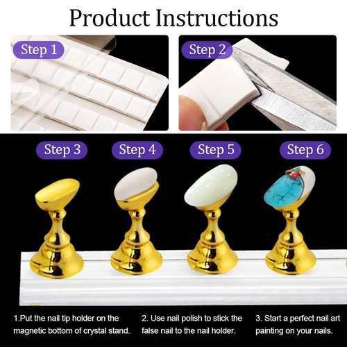 Kalolary 2 Set Acrylic Press on Nail Stand Nail Art Holder Practice Display Stand with Reusable Adhesive Putty, Magnetic Nail Art Tips Holders Training Fingernail DIY for Painting Nails(Gold & Silver)