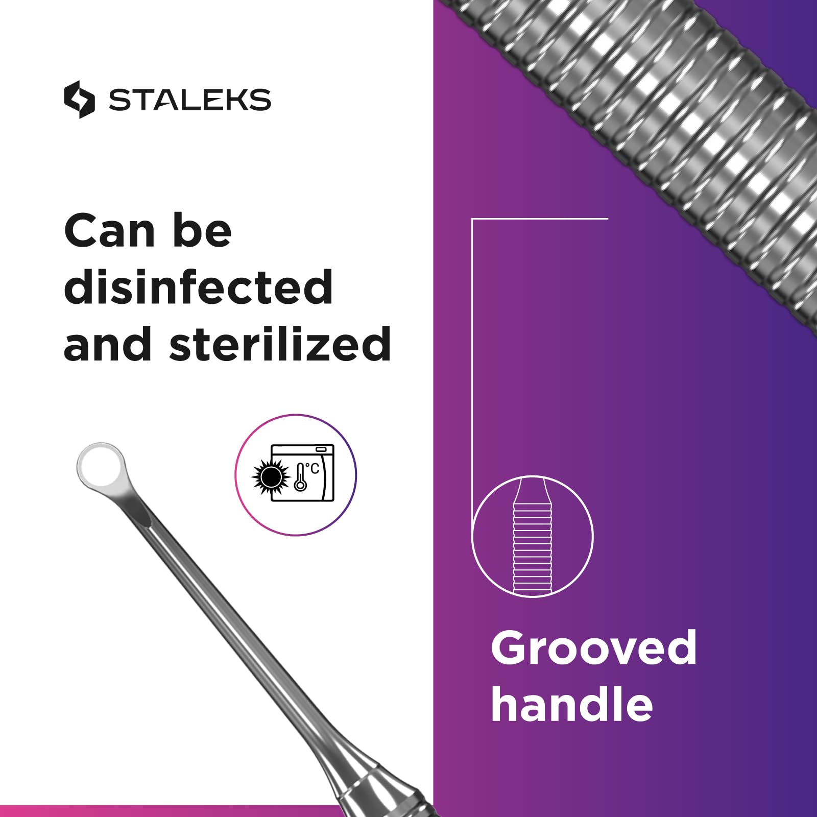 Staleks Pro EXPERT 51 Manicure Pusher Type 2 – Beveled Pusher and Loop End – Stainless Steel – Professional Tool for Cuticle Work