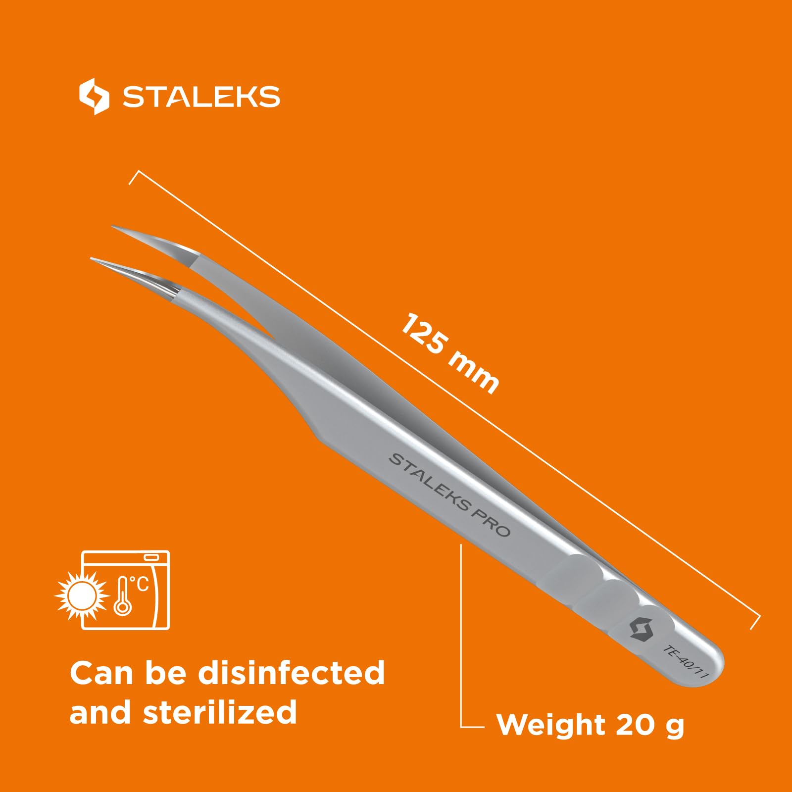 Staleks Pro Professional Eyelash Tweezers Expert 40 Type 11 – Curved – Lash Separation – Stainless Steel – Anti-Fatigue Design