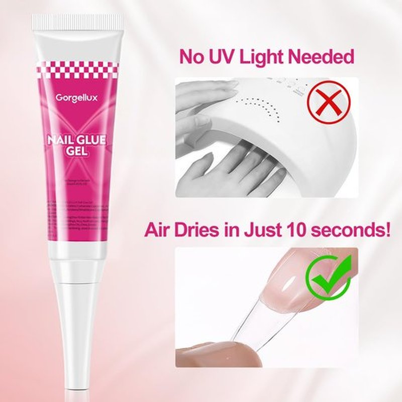 GORGELLUX Vitamin E Semi Solid Nail Glue Gel for Press On Nails Tips, Nail Glue Strong, No Need for UV Lamp, Quick Drying & Long Lasting, 4Pcs