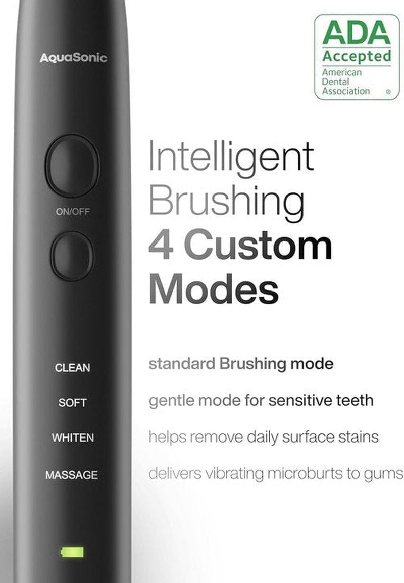 Aquasonic Black Series Ultra Whitening Toothbrush - ADA Accepted Electric Toothbrush | 8 Brush Heads & Travel Case, 40,000 VPM Motor