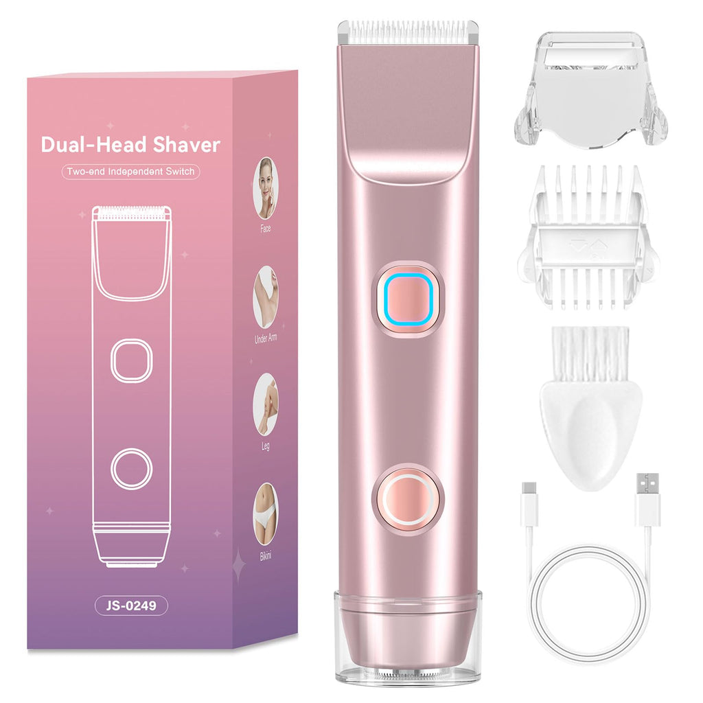 Bikini Trimmer for Women, 2-in-1 Electric Razor with Ceramic Trimmer & Rotary Shaver, IPX7 Waterproof Wet/Dry Women’s Body Shaver, USB-C Rechargeable Razor for Bikini Line, Legs, Underarms