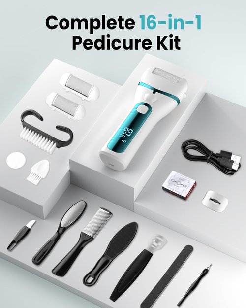 Electric Foot Callus Remover with 10000 RPM Motor and 3-Speed Settings, Foot File Kit with LED Light and Display for Women’s Home Pedicure, Waterproof Foot Grinder with Type-C Charging (Blue)