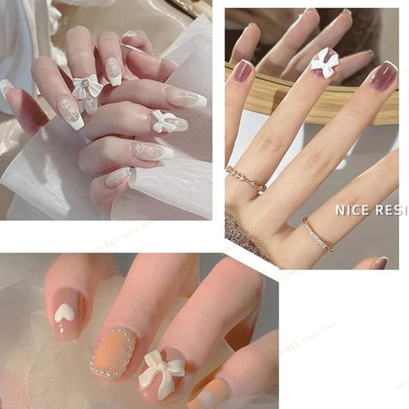 200Pcs Bow Nail Charms for Nails Accessories - White Bow-Knot for Nails Design Nail Art Supplies for Women Girls Nail Art Charms Nails Accessories Professional