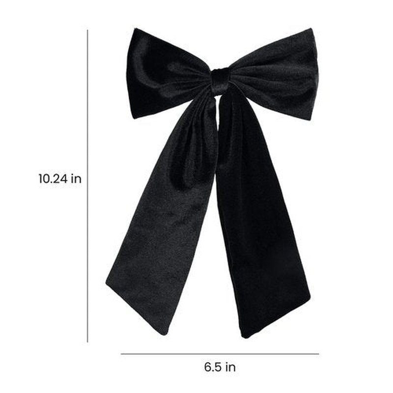 6.5 Inch Velvet Hair Bow Clip Classic Bowknot Ponytail Holder Long Velvet Ribbon Barrette Hair Accessories for Women Girls, Black