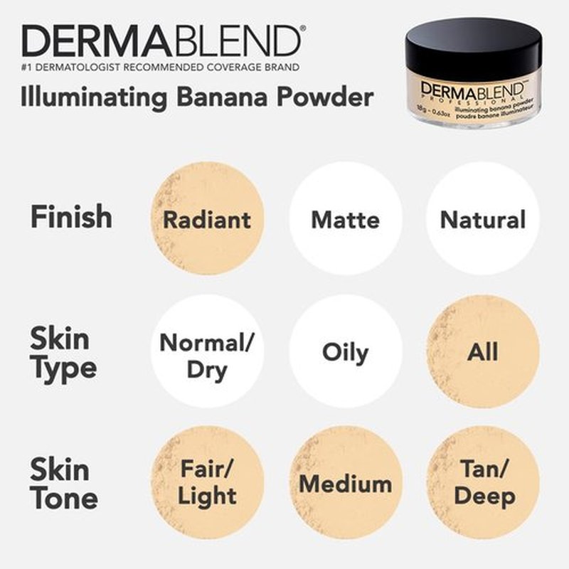 Dermablend Illuminating Banana Powder, Loose Setting Powder Makeup for Brightening and a Long-Lasting Luminous Finish, up to 16hr Wear, 0.63 oz.