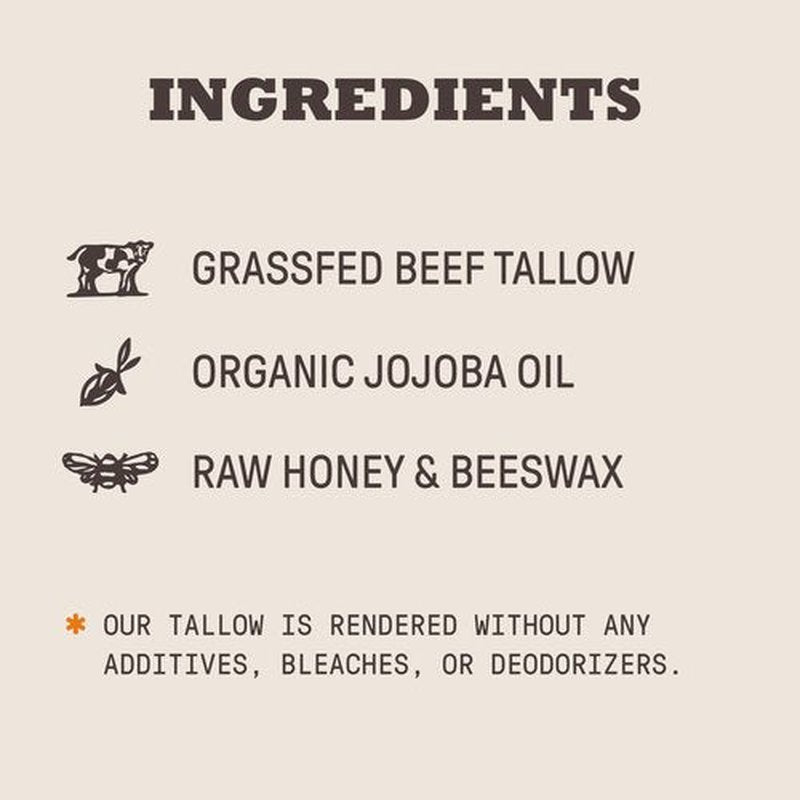 Denver Tallow Balm - Unscented - Grass Fed Beef Tallow, Organic Jojoba Oil, Raw Honey, Raw Beeswax