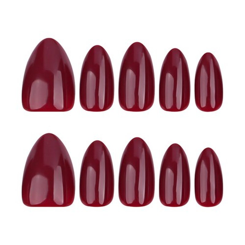 Fomkrio Wine Red Short Press On Nails Almond Acrylic Solid Fake Nails for Women Girls Holiday Valentine's Day, 15 Sizes - 30Pcs Manicure Nail Kit