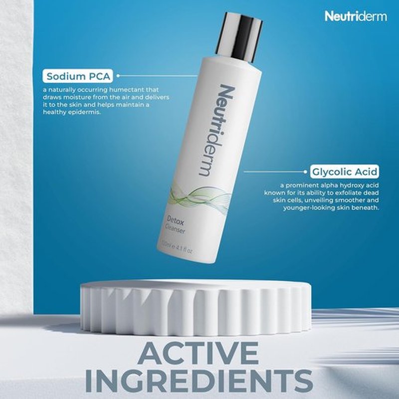 NEUTRIDERM Detox Cleanser – Gentle Glycolic Face Wash and Exfoliating Gel Cleanser for Clear, Brighter-Looking Skin – Ideal for Oily or Combination Skin – 120 mL / 4.1 fl oz