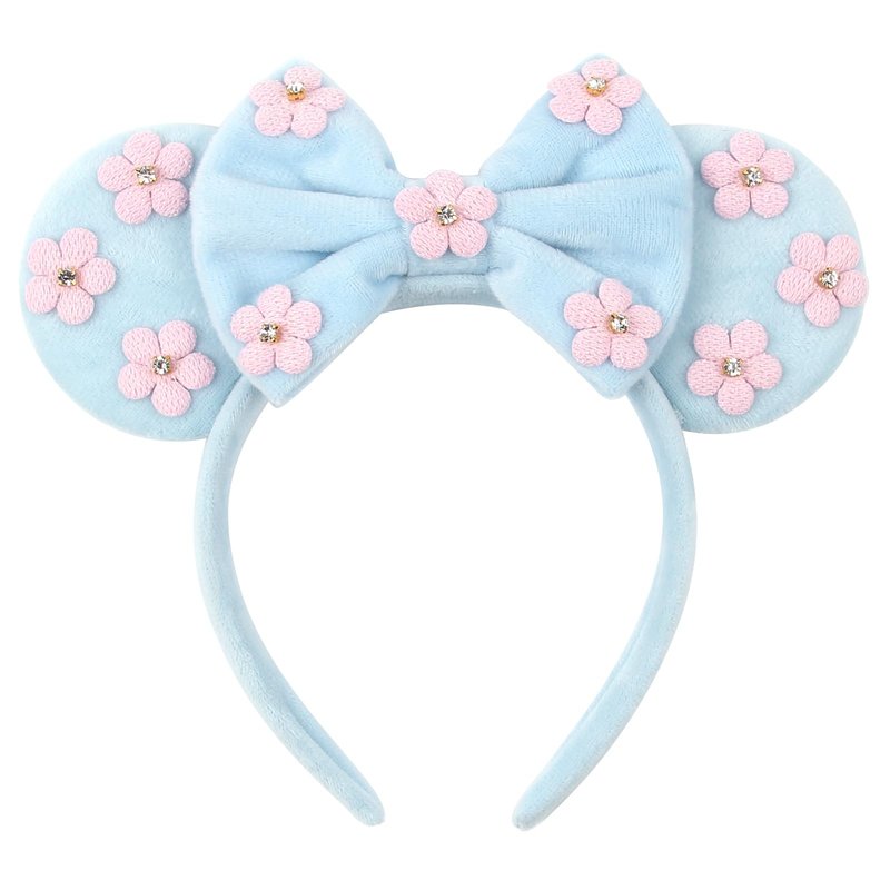 zhezesmila Mouse Ears Flower & Rhinestones Headband Mouse Hair Bow Headband for Women Hair Band Accessory for Princess Costume Holiday Park Travel