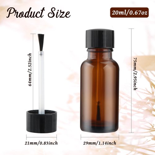 Mirrline 15 Pcs 20ml/0.67oz Nail Polish Bottles Empty Amber Glass Nail Art Bottles Refillable Nail Oil Containers with Brush Cap for DIY Nail Art Cosmetic Samples, Brown