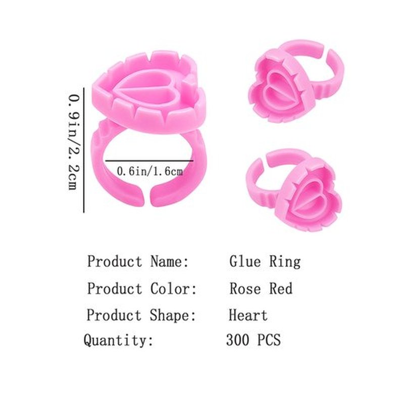 300PCS Disposable Glue Rings for Eyelash Extensions - Smart Holder Cups With Lovely Shape Lash Fan Blossom - Rose Red