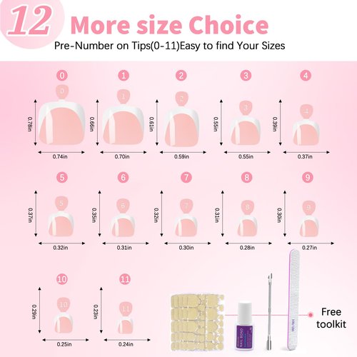 Toe Press On Nails, 240Pcs White French Press On Toenails Kit, Nude Square Pre-Designed Soft Gel False Toenail Extension, 12 Size Full Cover Fake Toenail Press Ons for Women