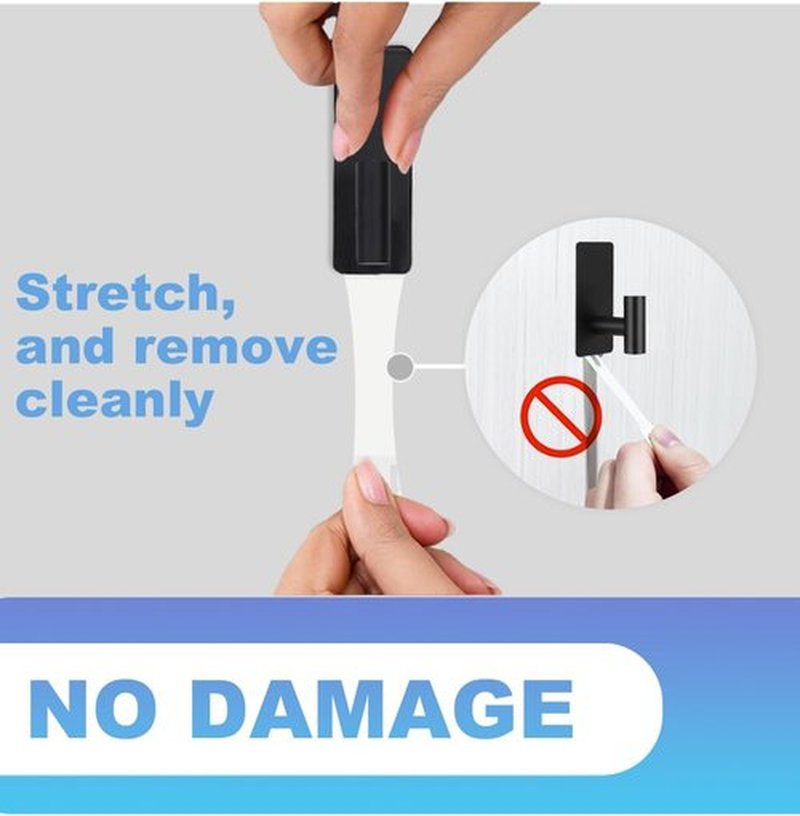 Heavy Duty Towel Hooks by [Brand Name] - 5 Pcs Adhesive Wall Hooks | Removable No-Damage Strips - X-Large Black 304 Stainless Steel