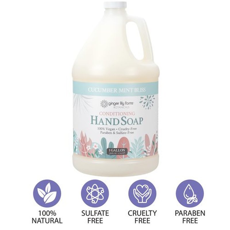 Ginger Lily Farms Botanicals Conditioning Liquid Hand Soap Refill, 100% Vegan & Cruelty-Free, Cucumber Mint Bliss Scent, 1 Gallon (128 fl oz)