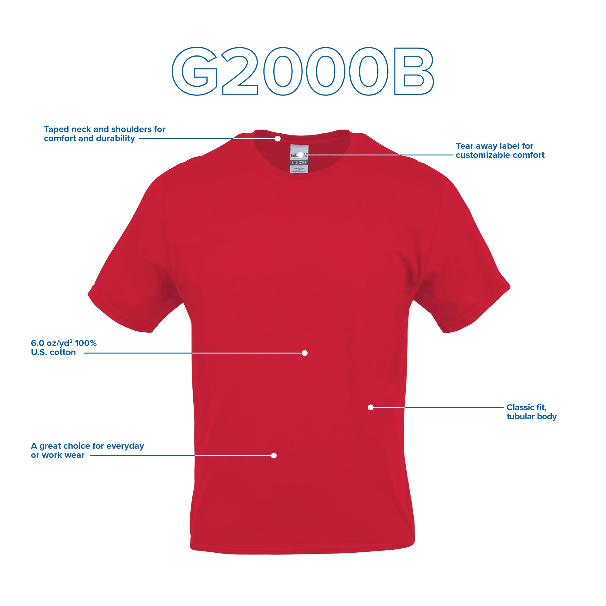 Gildan Youth Ultra Cotton T-Shirt, Style G2000B, Multipack, White (12-Pack), Medium