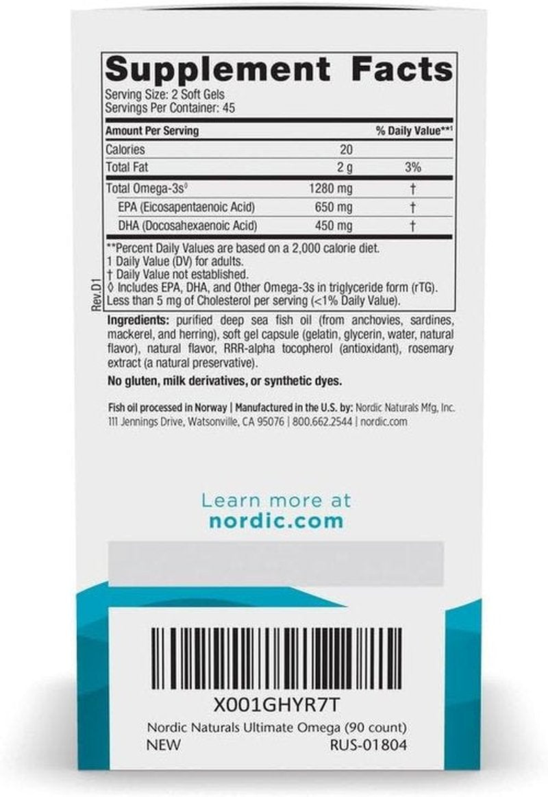 Nordic Naturals Ultimate Omega Soft Gels - High-Potency 1280 mg Omega-3 Fish Oil | Lemon Flavor - 90 Count