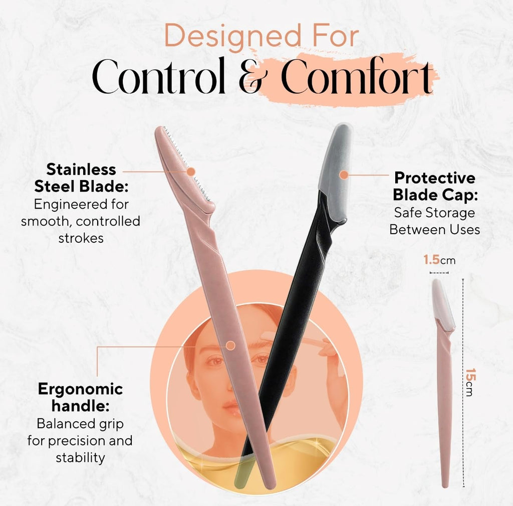 Abiding Essentials Dermaplane Razor for Women & Men – Precision Hair Remover & Exfoliating Face Shaver, Eyebrow Trimmer – Luxurious At-Home Spa Skincare Set (Premium Black/Rose Gold) 10pcs