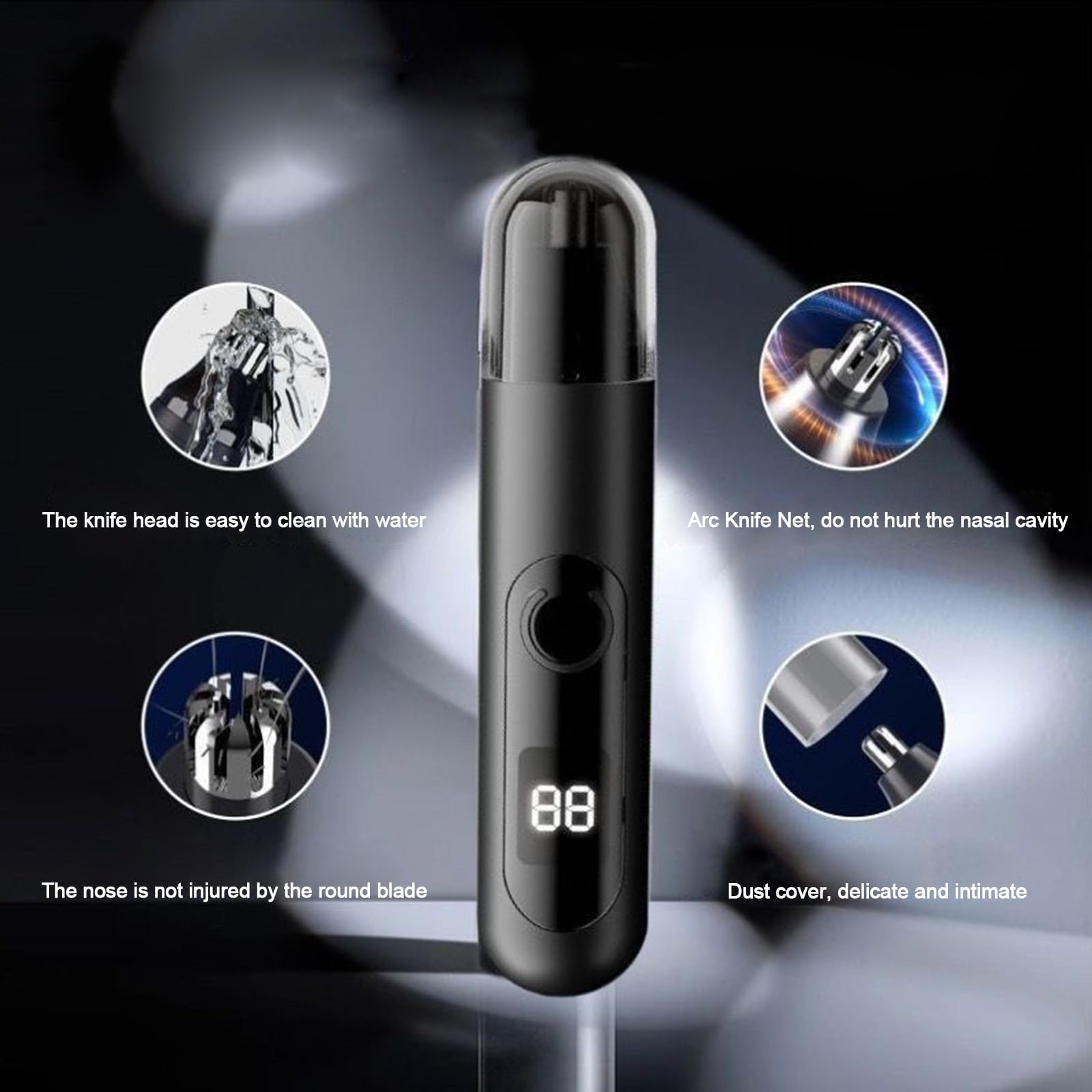 HILYC Professional Nose Hair Trimmer, LED Display, USB Rechargeable, Waterproof Double-Edge Blade for Men, Women, IPX7 Rated, 2026 Model (Round Bottom)