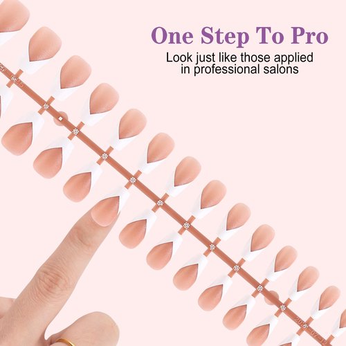 NMKL38 300Pcs V Shape Classical French Tip Nails, 15 Size Press on Nails, French Tip Gel Nails for DIY Nail Art