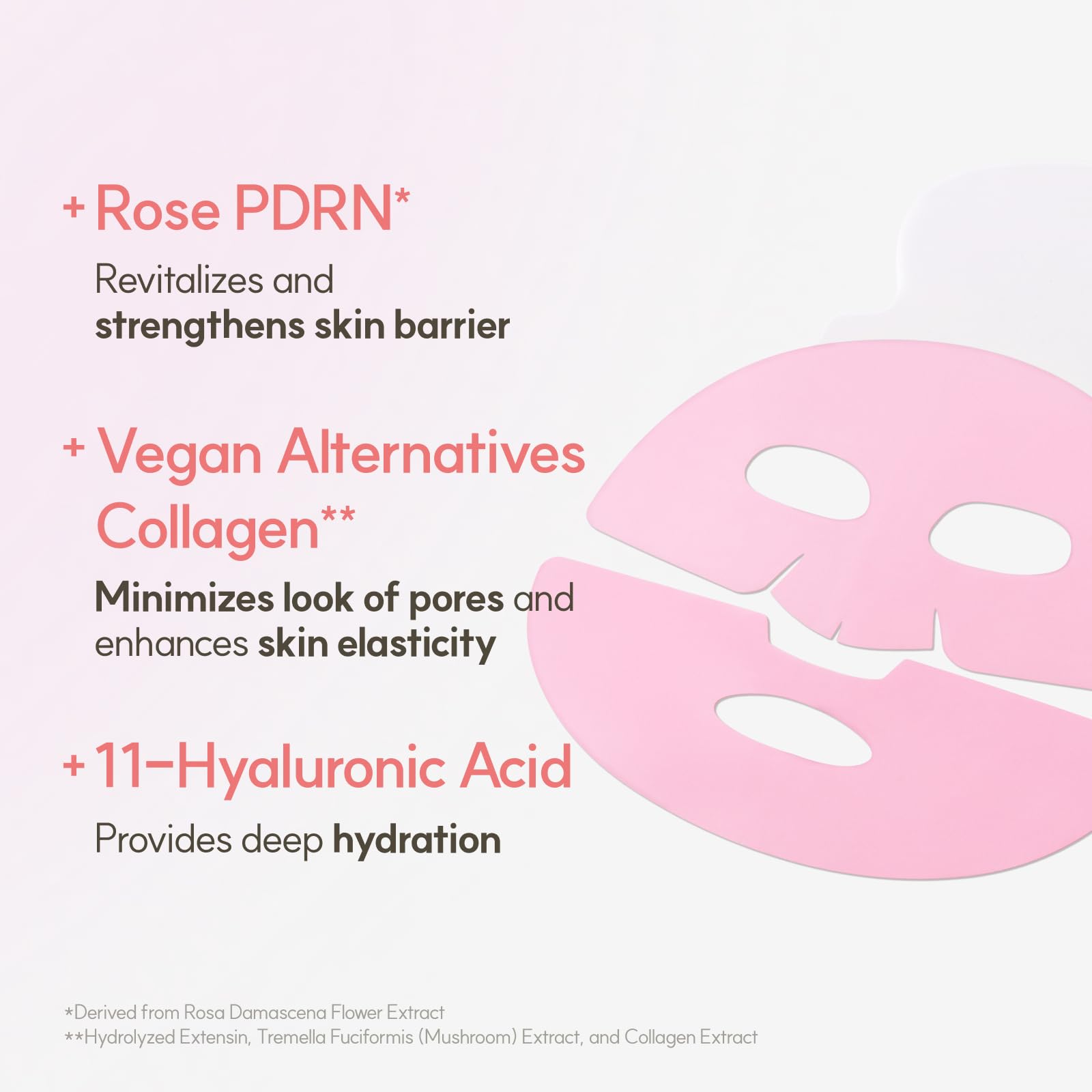 The Face Shop Rose PDRN Pink Collagen Face Mask, Korean Glass Skin Essential, Hyaluronic Acid for Moisturizing & Skin Elasticity, Firming, 4EA