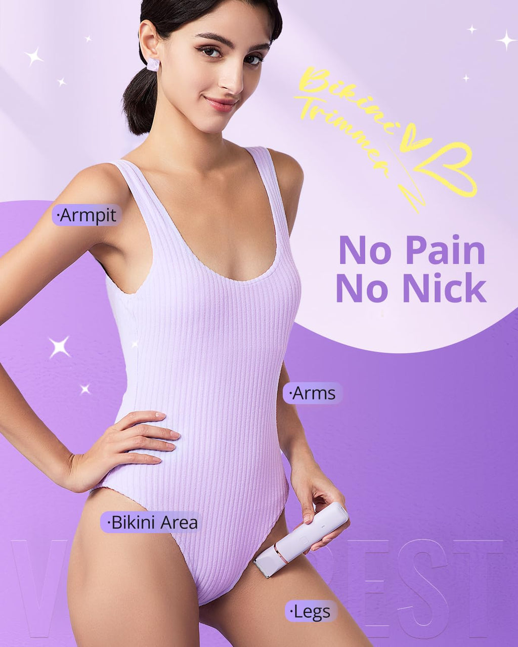 VG VOGCREST Bikini Trimmer for Women: 2-in-1 Painless Body Shaver for Underarm Leg Arm - Portable Travel Friendly Pubic Grooming Kit