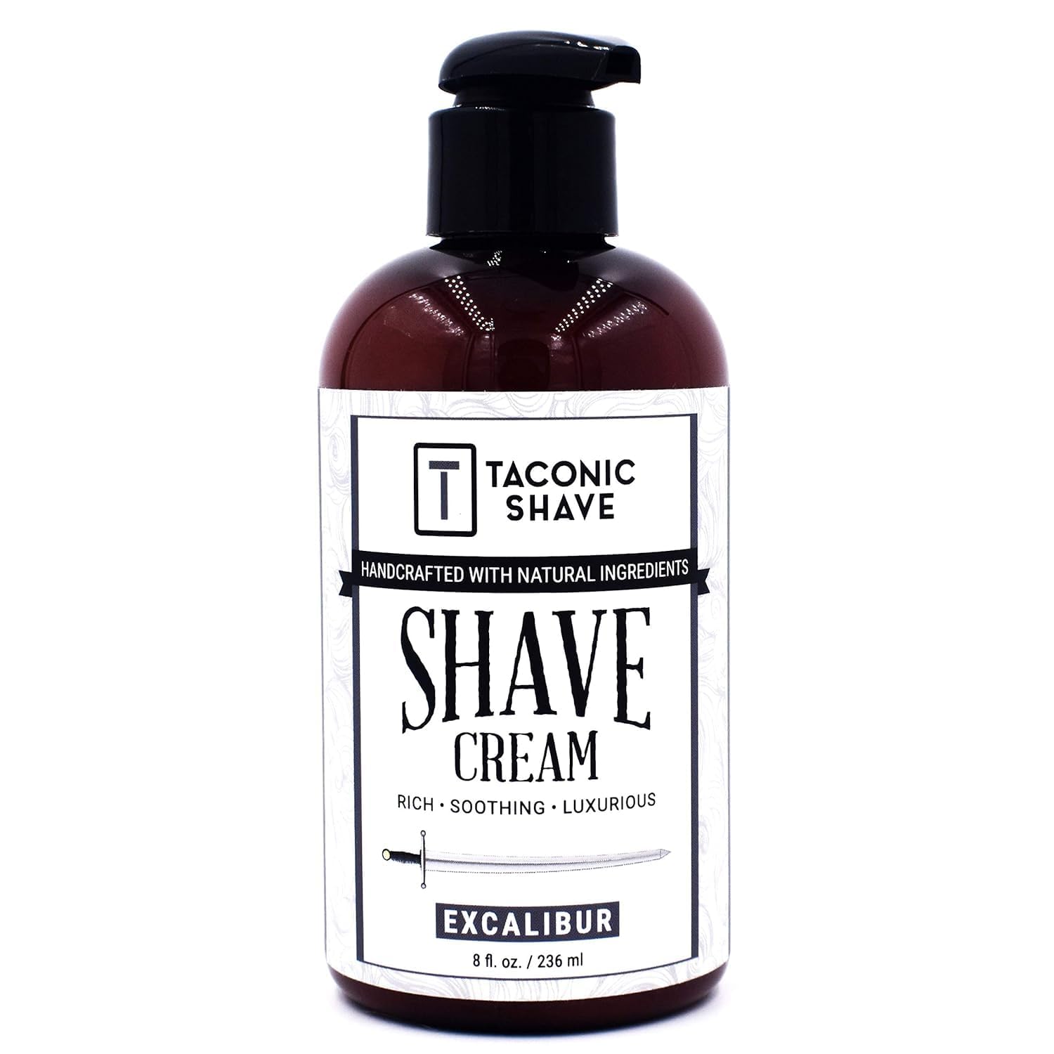 Taconic Shave, Natural Shaving Cream - Excalibur - Ultra-Rich High Lather Formula – Natural Shave Cream for Men in 8 oz. Pump Bottle – Scented Shaving Cream