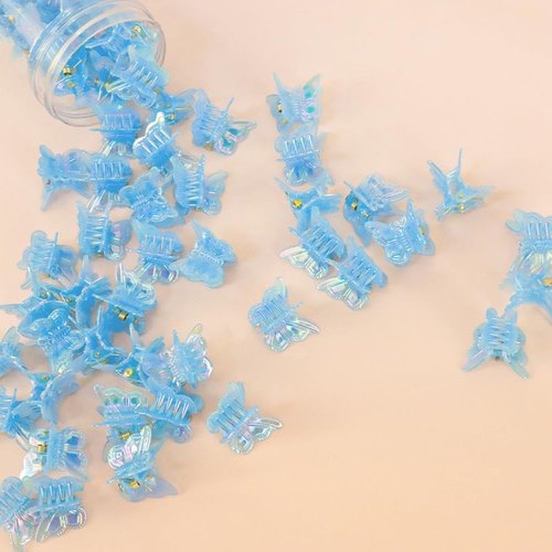 Ahoney 60PCS Mini Butterfly Hair Clips for Hair with Box Glitter 90s Y2k Hair Accessories for Girls Women (Blue)