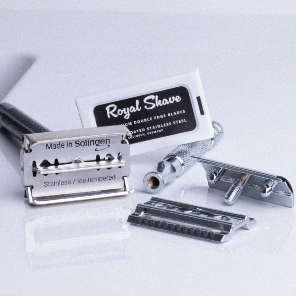 Royal Shave Premium Double Edge Stainless Steel Blades, Fits All Safety Razors, Long Lasting Shaving Razor Blades (Made in Germany) 50 Count Pack