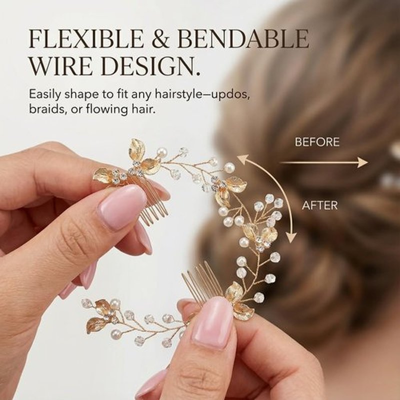 PTORIZNY Crystal Wedding Hair Comb Rhinestone Pearl Bride Hair Combs Gold Side Hair Combs Leaf Pearl Headpiece Bridal Hair Accessories for Women Christmas hair accessories
