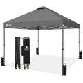 CROWN SHADES 10x10 Pop Up Canopy Tent - Patented Center Lock One Push Instant Outdoor Canopy Beach Tent with STO-N-Go Bag 8 Stakes & 4 Sand Bags，Grid Grey