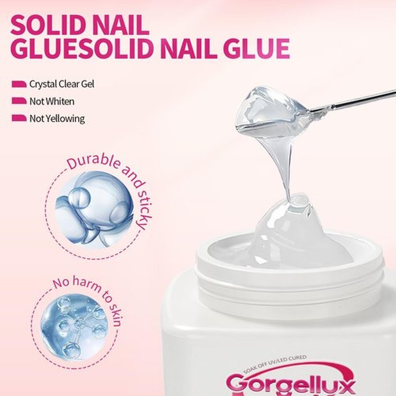 Gorgellux 20g Solid Nail Glue Gel with 60 ML Nail Glue Remover for Press On Nails Kit, MINI UV lamp, Nails Tools, Long-Lasting Strong Adhesion, for Nail Art DIY