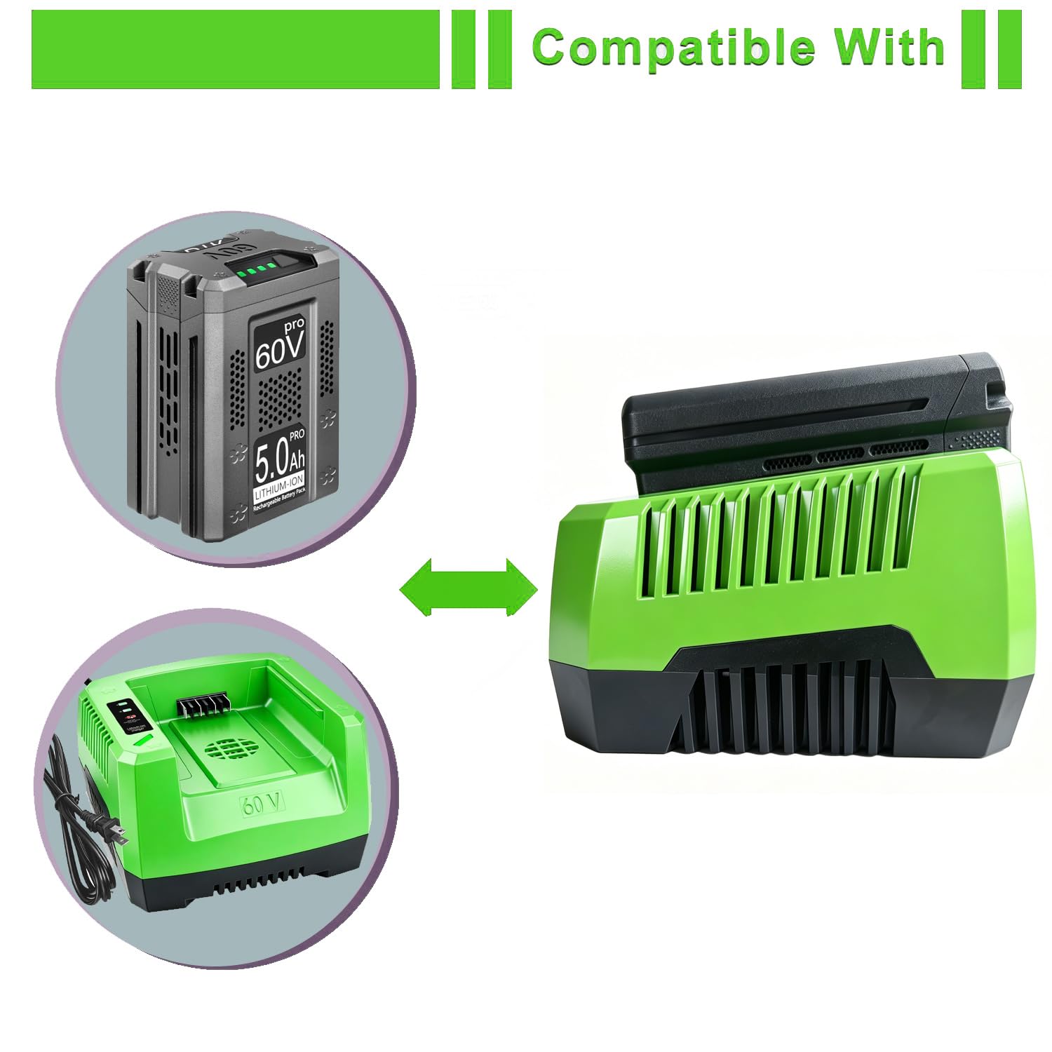 DTK Fast Charging Replacement for Greenworks 60V Chargers CH60R00 CH60DP01 2936902 60DPC10A Rapid Ultra Turbo Battery Charger