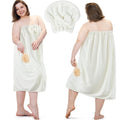 Xtinmee 2 Sets Womens Wrap Towel with Hair Towel Bath Towel Wrap Shower Dress Towel Spa Wraps for Women's Bathrobe (White, Plus Size)