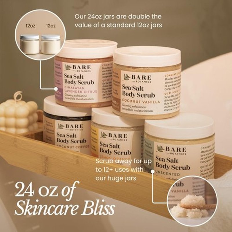 Bare Botanics Body Scrub - Himalayan Lavender Citrus Exfoliator with Moisturizers | 24 oz, Cruelty-Free