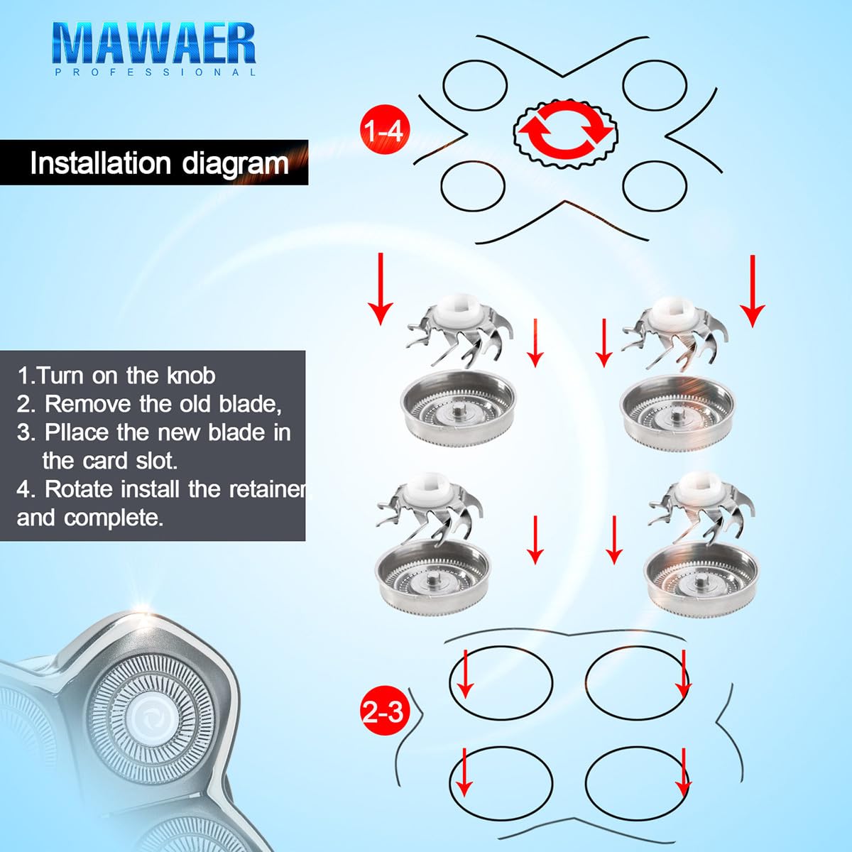 MAWAER 8 PCS Head Shaver Replacement Blades for Skull Shaver Pitbull Carver PRO 4 Head Electric Razor Replacement Head