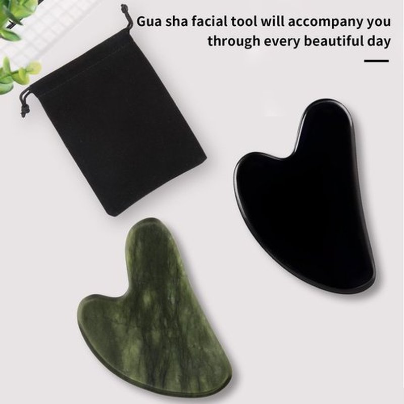 FUIYOOCEN Gua Sha Facial Tools 2 Pack, Natural Jade Guasha Tool for Face,Double Chin & Jawline, Gua Sha Stone Self-Skin Care Face Stone Gua Sha tools for Women Guasha Stone, Black and Green