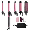 5 in 1 Automatic Rotating Curling Iron Set, CrazyMar Curling Wand Set - 5 Barrels (3/4,1,1/4 Inch) Dual Voltage Curling Wand for Professional Hair Styling, Travel, Ceramic Coating(Hot Pink)