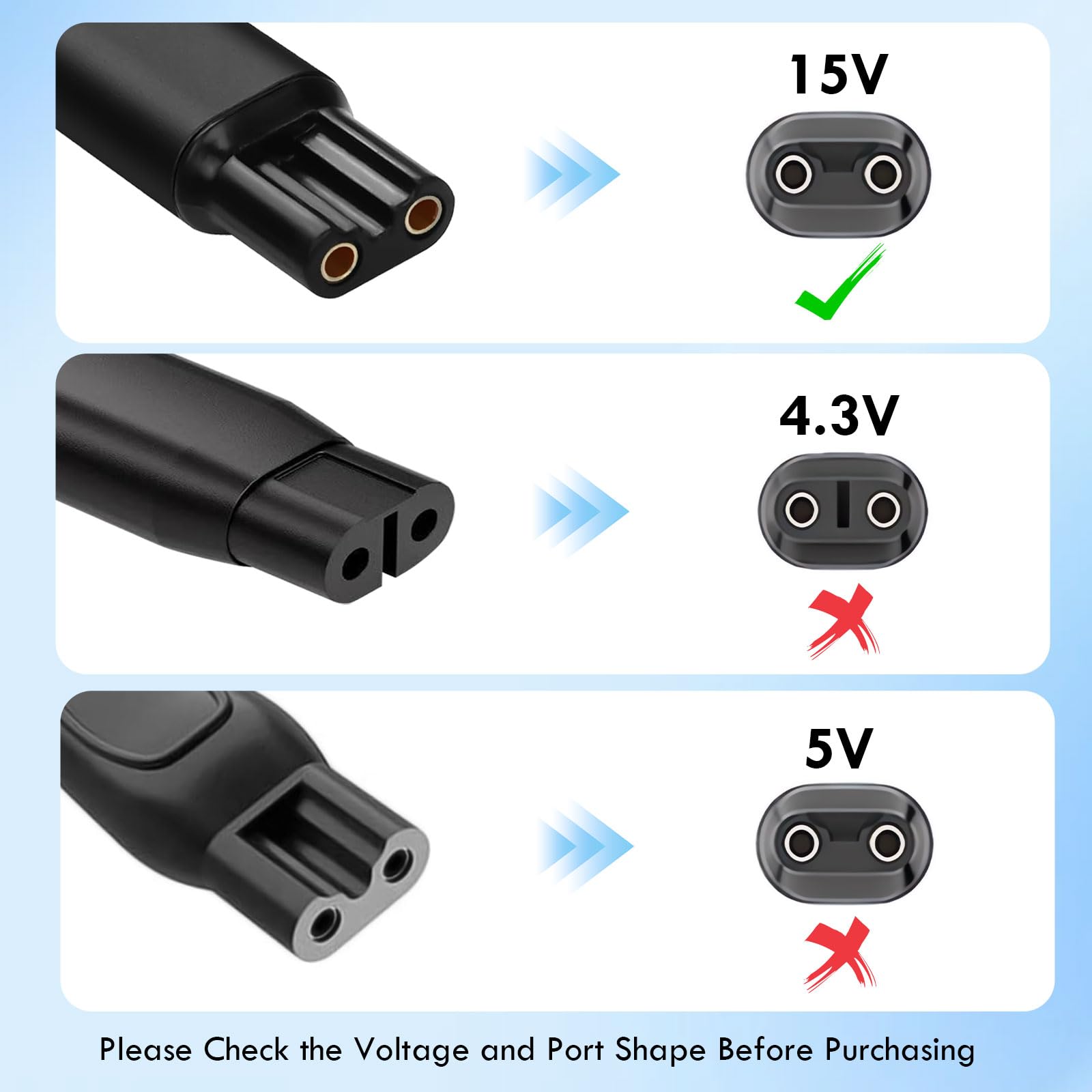 15V for Philips Shaver Charger HQ8505 Cable for Philips Norelco Series 3000,5000,7000,One Blade QP6651 QP6510 QP6520 BT5502 QP6650 QP6620 Beard Trimmer,Electric Razor USB Charging Cord (Black)