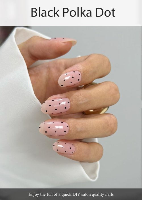 AutyaMee Semi Cured Gel Nail Strips (Black Polka Dot), Bare Pink, 20 Pcs Gel Nail Wraps, Stickers, Long Lasting, Works With Any UV Lamps
