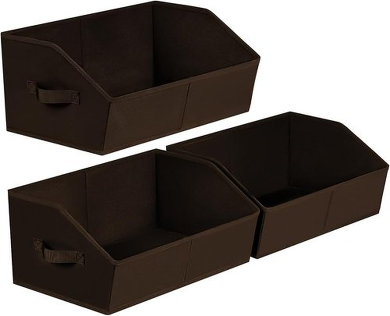 Homsorout Decorative Storage Baskets - Trapezoid Closet Bins with Handles, 3 Pack, Brown
