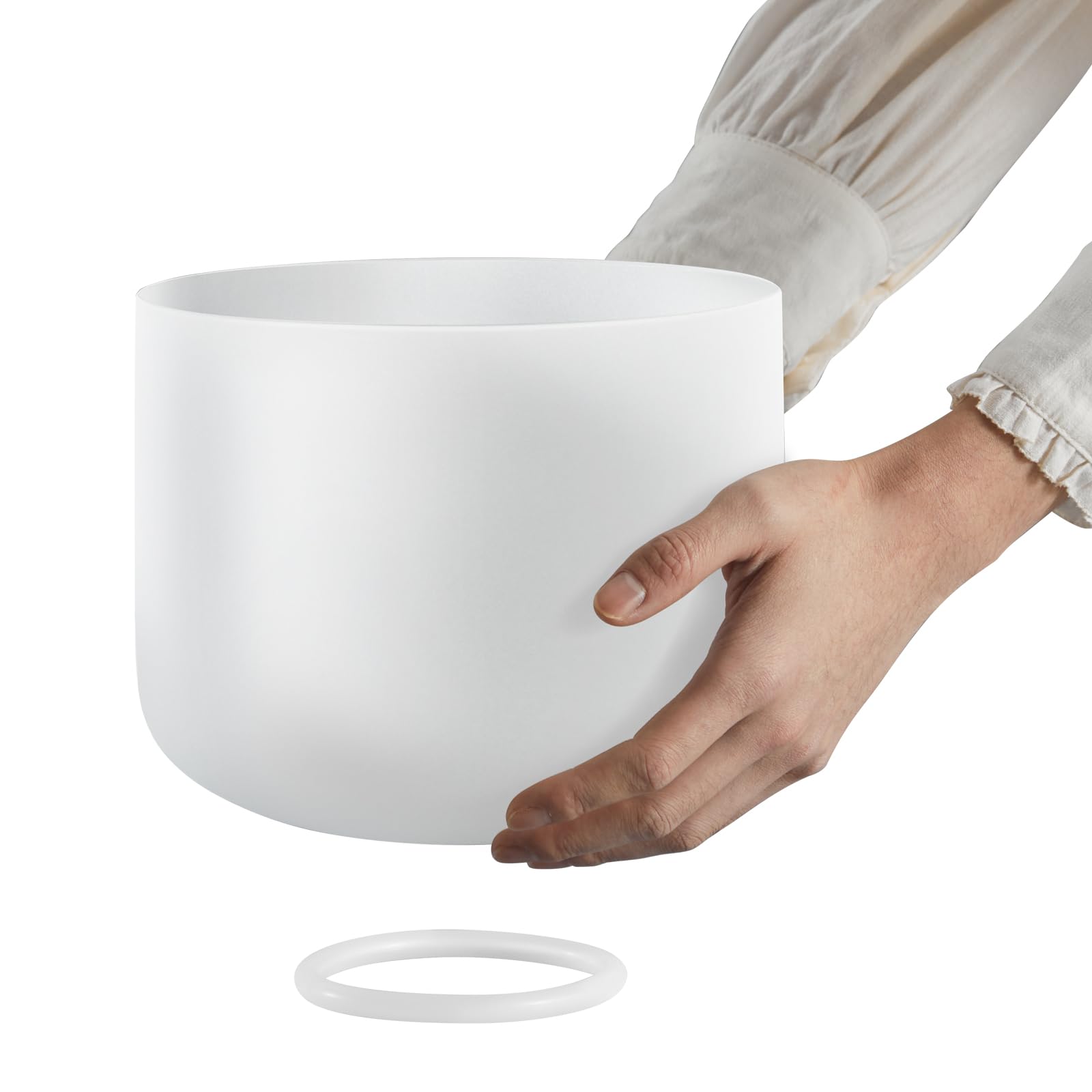 VEVOR Crystal Singing Bowl, 8-inch F Note Heart Chakra Singing Bowl, Portable Frosted Quartz Singing Bowl with Rubber Mallet, O-Ring and 8" Carrying Bag, Perfect for Meditation Yoga Sound Healing Bath