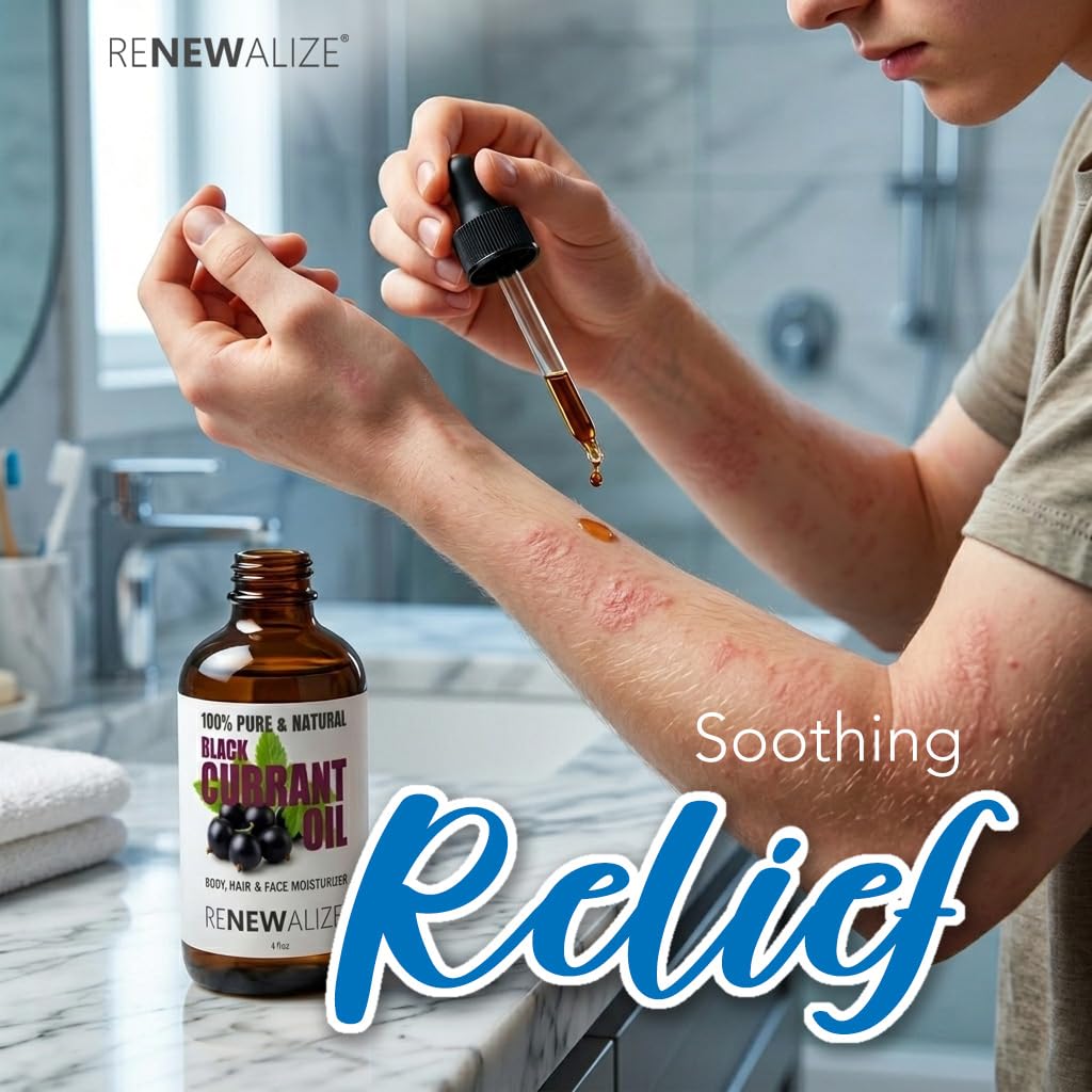 Renewalize Black Currant Seed Oil Cold Pressed – 100% Pure Natural Carrier Oil for Skin & Hair | Rich in GLA & Omega Fatty Acids | Moisturizer for Face, Scalp, Nails | 4 fl oz