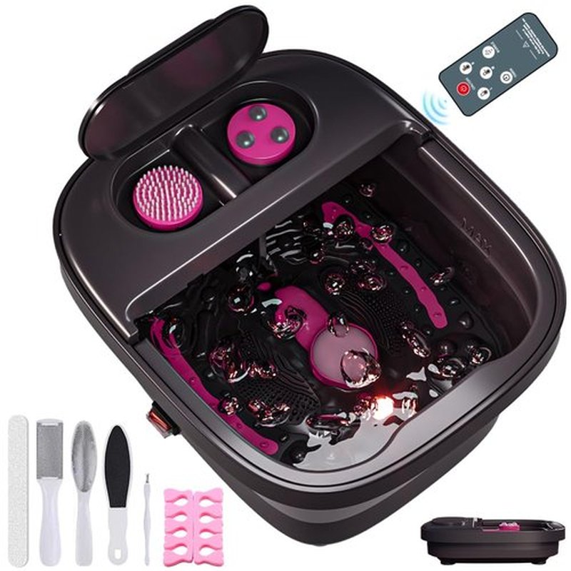 Aqvesane Collapsible Foot Bath, Foot Spa Bath Massager with Heat, Bubble, Remote Control, Temperature Control, 3 Pedicure Attachments, Feet Soaking Tub for Stress Relief