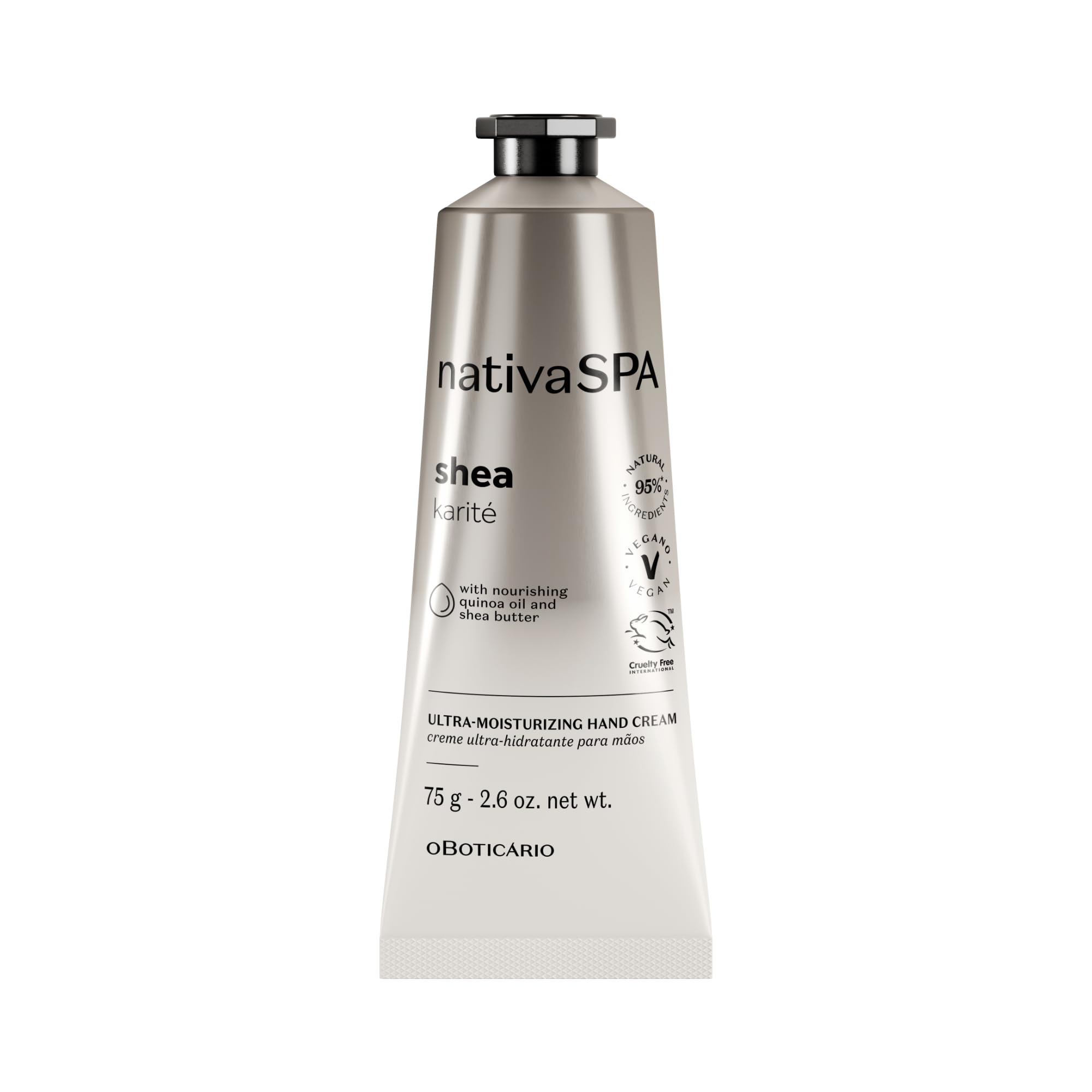 Nativa SPA by O Boticário, Shea Ultra-Moisturizing Hand Cream, Deeply Nourishing Formula with Shea Butter & Quinoa Oil, 2.6 Ounce