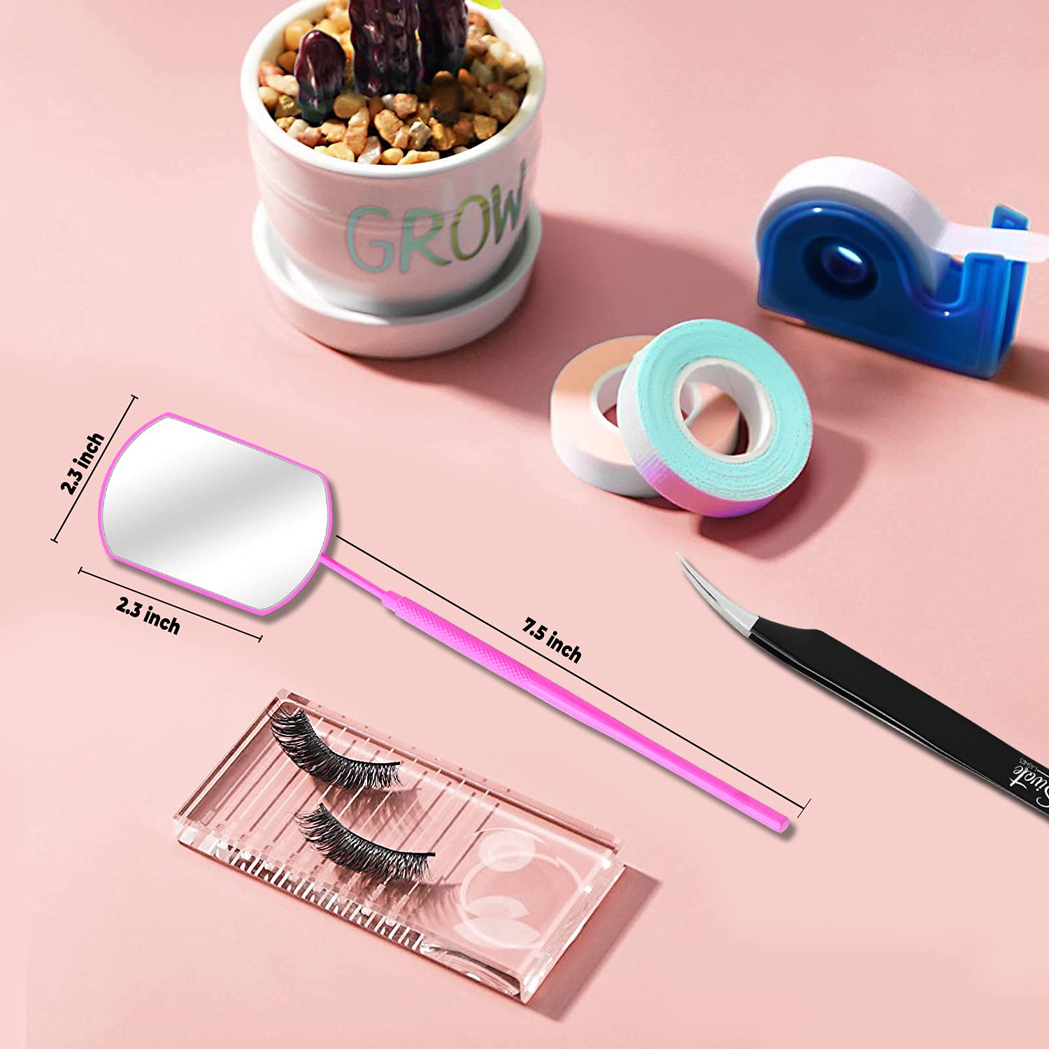 SIVOTE Lash Tool for Eyelash Extensions – Stainless Steel Beauty Mirror with Upgraded Pink Design – Professional Eyelash Accessory for Salon or Home Use (Pink)