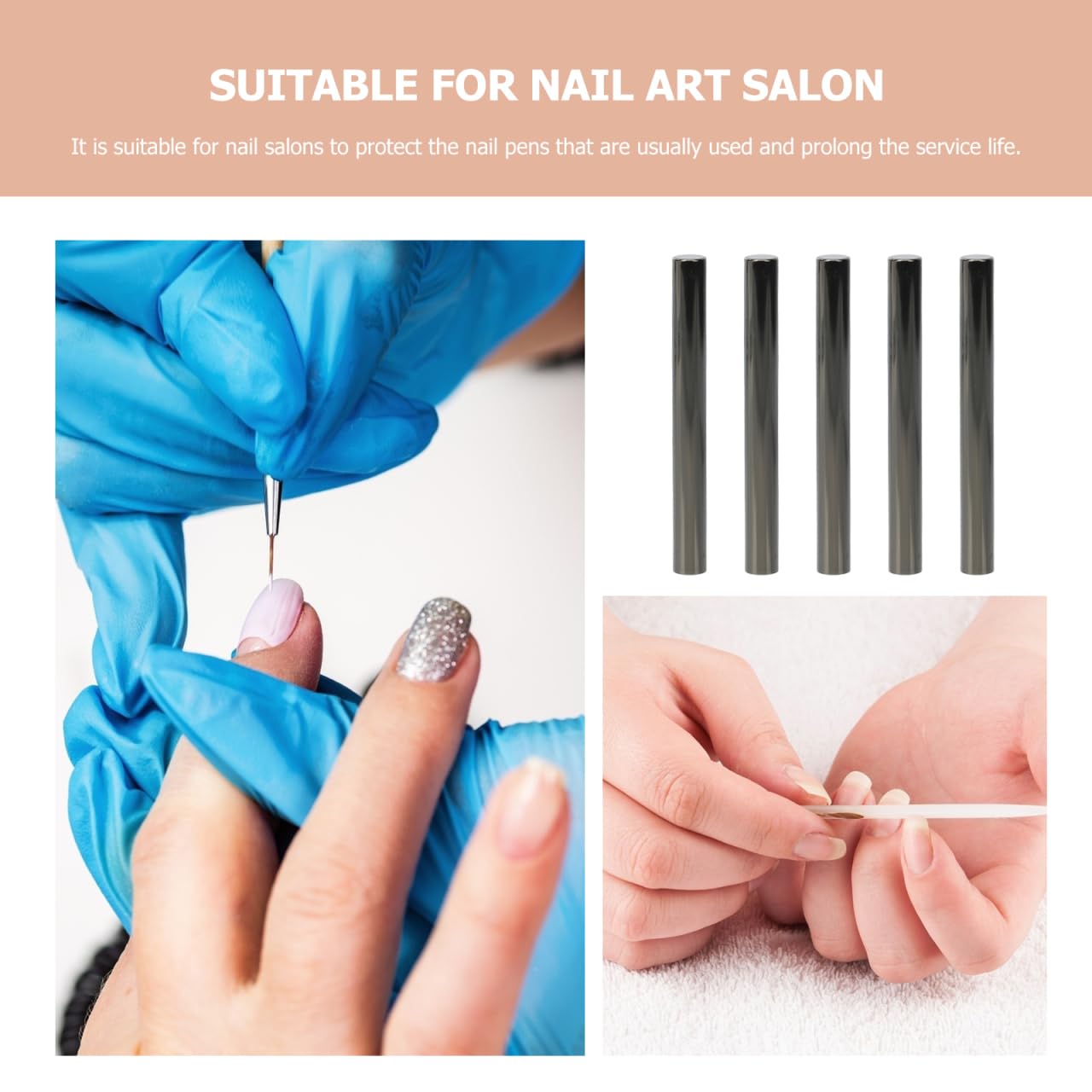 Lurrose Nail Pen Caps 5 Pack 3.30 Inch Light-Proof Manicure Pen Covers Sealed Nail Art Brush Caps for Home and Salon Use