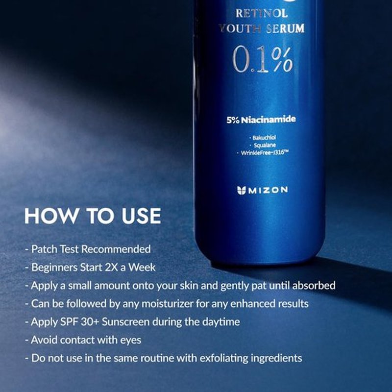 MIZON Retinol Youth (0.1% Retinol Serum) Fine Line Treatment Bakuchiol Peptides Niacinamide Youthful Skin Korean Skincare (0.1 oz)
