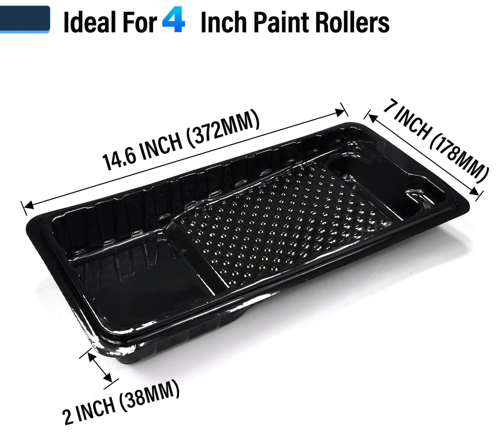 Great Andrew Jumbo Paint Roller Tray Liner 4 Inch, 12 PCS Disposable Small Plastic Paint Trays Liners Perfect for Smaller Projects, DIY Painting etc. (Black)